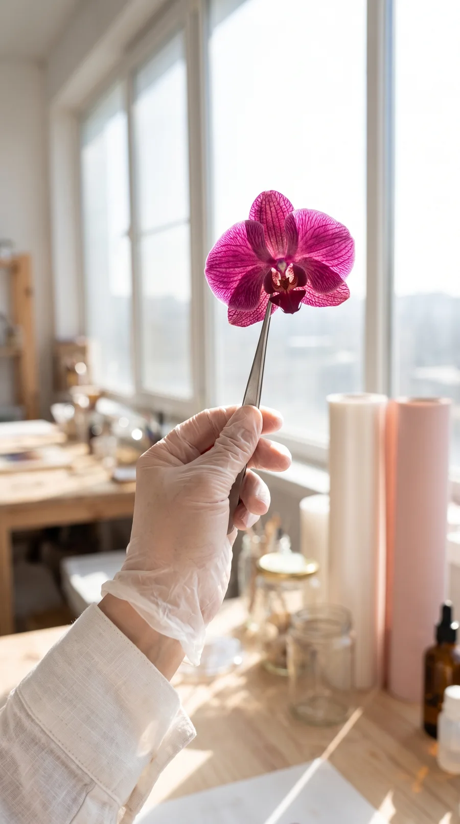 Orquídea seca que conserva su color magenta